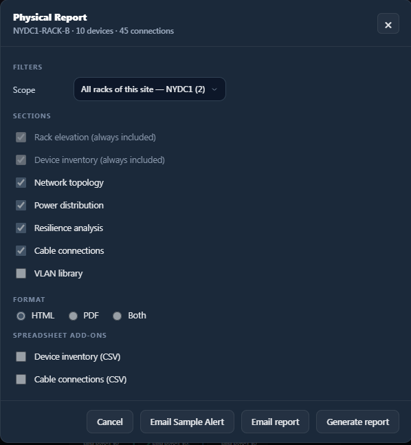 IntraLogic report builder with format and section options